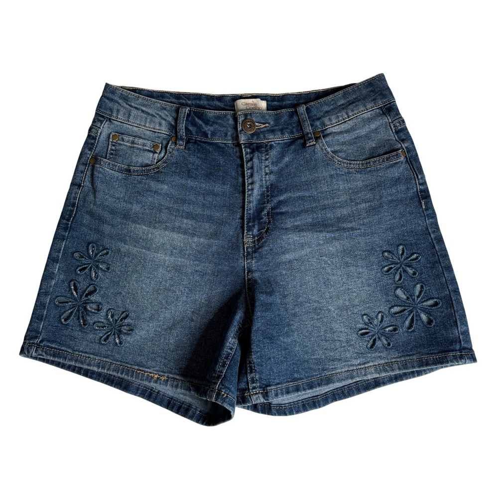 Camila Coelho Floral Eyelet Embroidered Jean Shorts Medium Wash Denim Womens 8